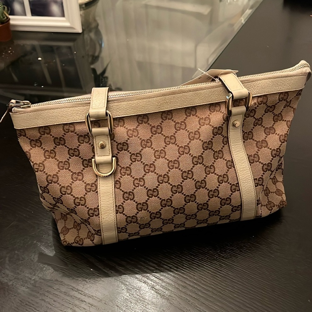 Gucci Beige Monogram Brown Shoulder Bag